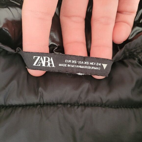 ZARA black patent leather like gloss water repellent puffer short parka - Picture 5 of 5